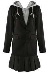 Blazer With Hoodie Insert And Skirt Set