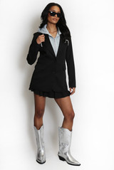 Blazer With Hoodie Insert And Skirt Set