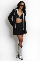 Blazer With Hoodie Insert And Skirt Set