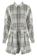 Check Tie Front Shirt Dress