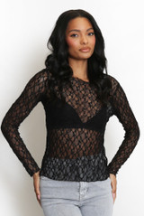 Delicate Sheer Lace Long Sleeve Top