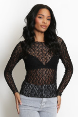 Delicate Sheer Lace Long Sleeve Top