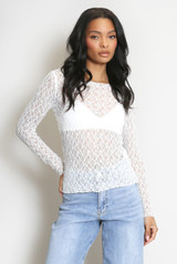 Delicate Sheer Lace Long Sleeve Top