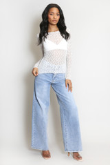 Delicate Sheer Lace Long Sleeve Top