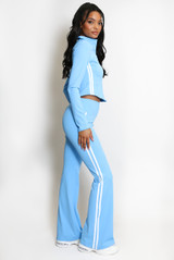 Zip Top And Side Stripe Flare Leg Gym Set