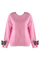 Contrast Knit With Leopard Bow Cuff 