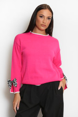 Contrast Knit With Leopard Bow Cuff 