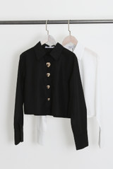 Heart Button Boxy Cropped Shirt