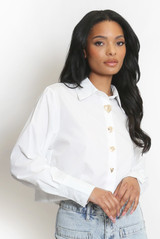 Heart Button Boxy Cropped Shirt