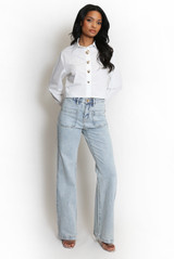 Heart Button Boxy Cropped Shirt