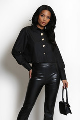 Heart Button Boxy Cropped Shirt