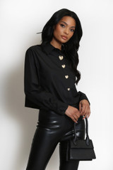 Heart Button Boxy Cropped Shirt