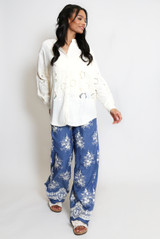 Linen Blend Crochet Insert Blouse