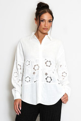 Linen Blend Crochet Insert Blouse