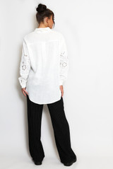 Linen Blend Crochet Insert Blouse