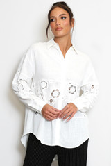 Linen Blend Crochet Insert Blouse