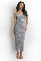Sequin Square Neck Midi Dress