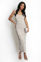 Sequin Square Neck Midi Dress 