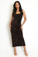 Sequin Square Neck Midi Dress 