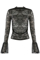 Ruched Sheer Lace Top With Flute Sleeve