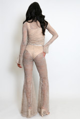 Ruched Sheer Lace Top With Flute Sleeve