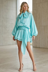 Metallic Georgette Pussy Bow Dress