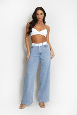Faded Blue Banded Waist Dad Fit Jeans