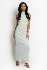 Textured Stretch High Neck Top And Skirt Set