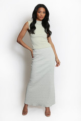 Textured Stretch High Neck Top And Skirt Set
