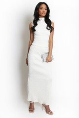 Textured Stretch High Neck Top And Skirt Set