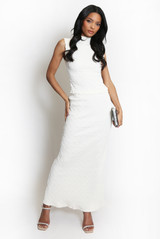 Textured Stretch High Neck Top And Skirt Set