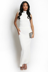 Textured Stretch High Neck Top And Skirt Set