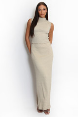 Textured Stretch High Neck Top And Skirt Set