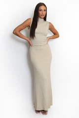 Textured Stretch High Neck Top And Skirt Set