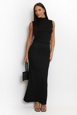Textured Stretch High Neck Top And Skirt Set