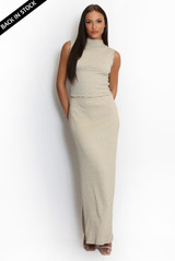Textured Stretch High Neck Top And Skirt Set
