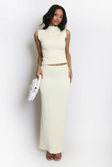 Textured Stretch High Neck Top And Skirt Set