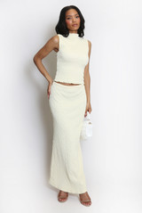 Textured Stretch High Neck Top And Skirt Set