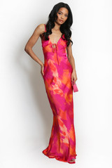 Watercolour Satin Cut Out Back Maxi Dress