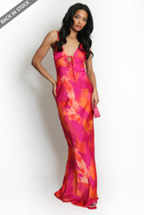 Watercolour Satin Cut Out Back Maxi Dress