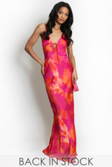 Watercolour Satin Cut Out Back Maxi Dress