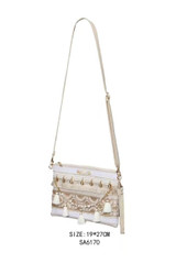 Beige Embellished Tassel Clutch Bag