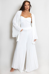 Pleated Three Pieces Set with Pearls Straps Top