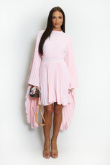 Pleated Wing Sleeves Tunic Dress