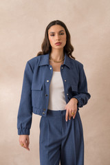 Snap Button Cropped Tailored Jacket Snap Button Cropped Tailored Jacket