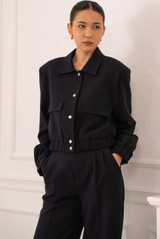 Snap Button Cropped Tailored Jacket