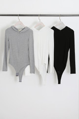 Ribbed Zip Front Hooded Bodysuit