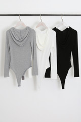 Ribbed Zip Front Hooded Bodysuit