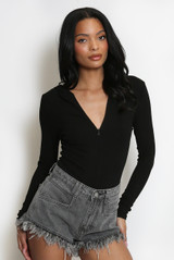 Ribbed Zip Front Hooded Bodysuit