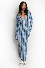 Zig Zag Wavy Ring Neck Maxi Dress